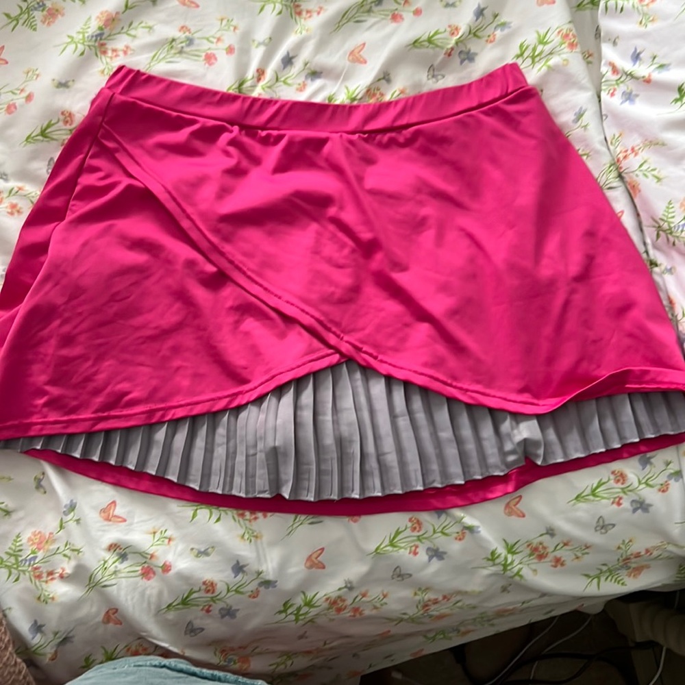 hot pink and grey tennis skirt
